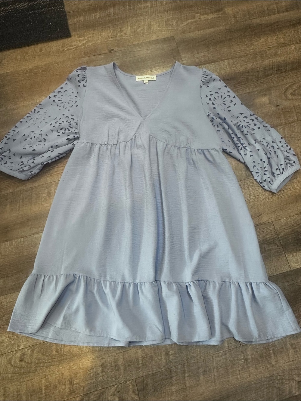 Emma & Michele women's Light Blue Eyelet Sleeve Ruffle Hem Dress